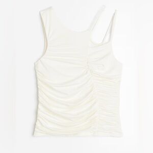 H&M Women’s Gathered Asymmetric Cream Y2K Sleeveless Top.  Size: Medium